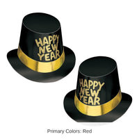 25 Pack Bulk Black Hi-Hat with Glittered Happy New Year