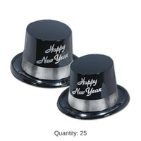25 Pack Bulk New Year's Eve Silver Legacy Topper Hat black & silver