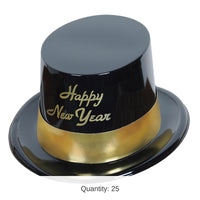 25 Pack Bulk New Year's Eve Gold Legacy Topper Hat black & gold