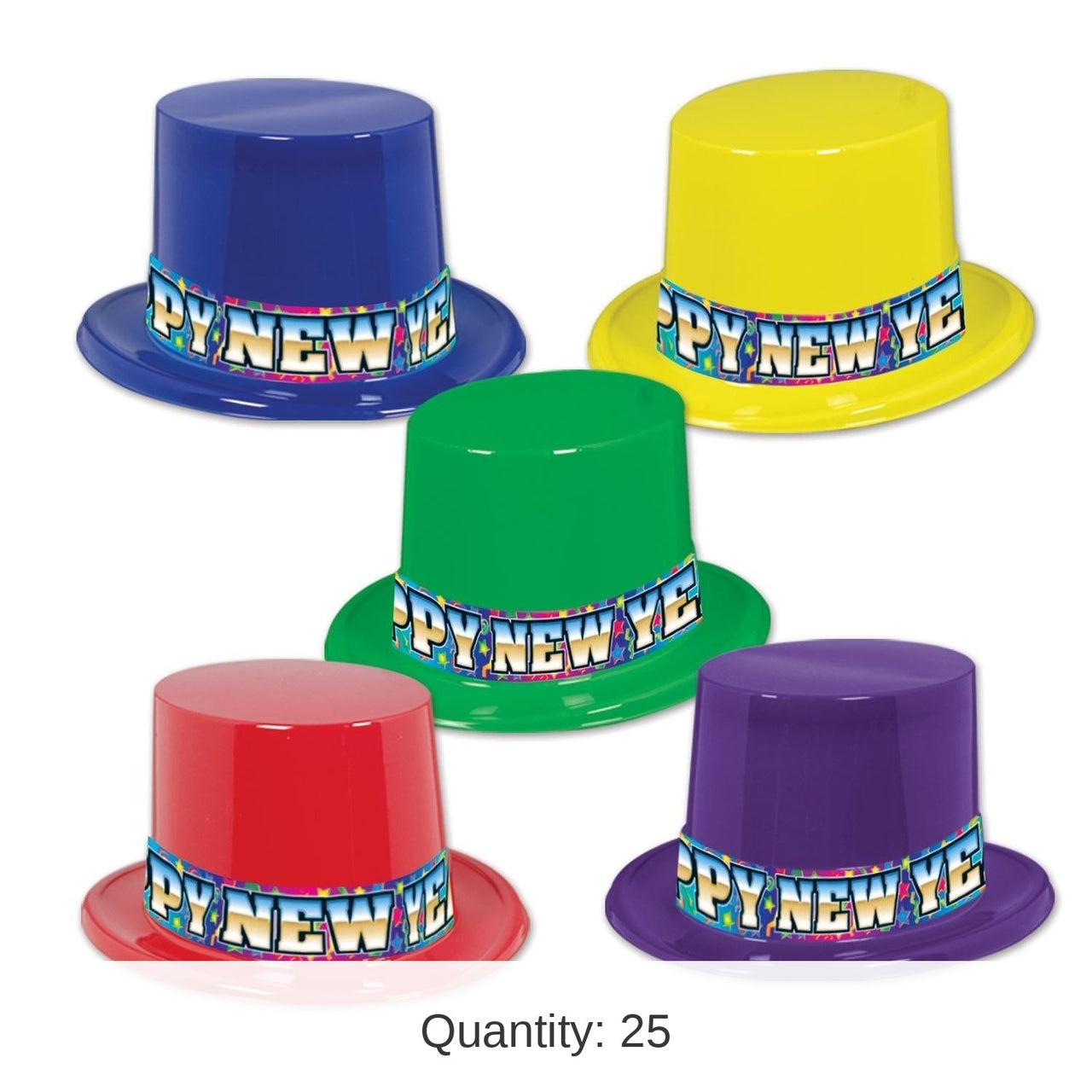 25 Pack Bulk Rainbow Blast New Years Party Toppers asst colors