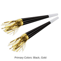 100 Pack Bulk New Year's Eve Black Foil Horns with Gold Tassel