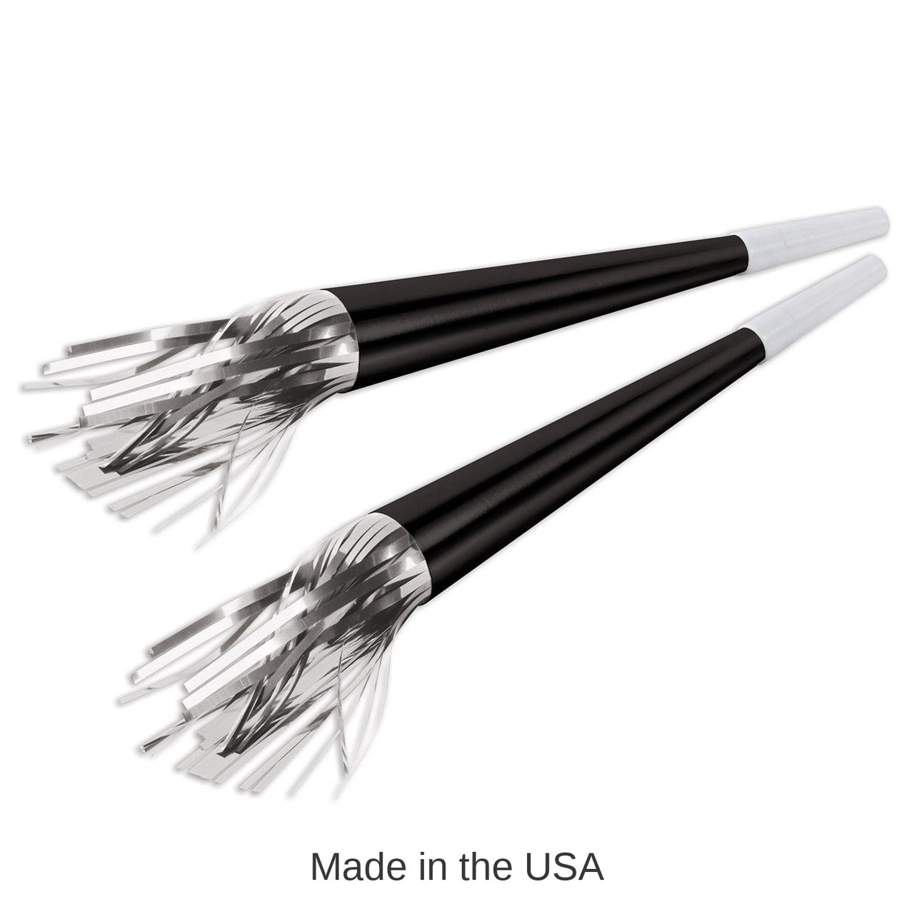 100 Pack Bulk New Year's Eve Black Foil Horns with Silver Tassel