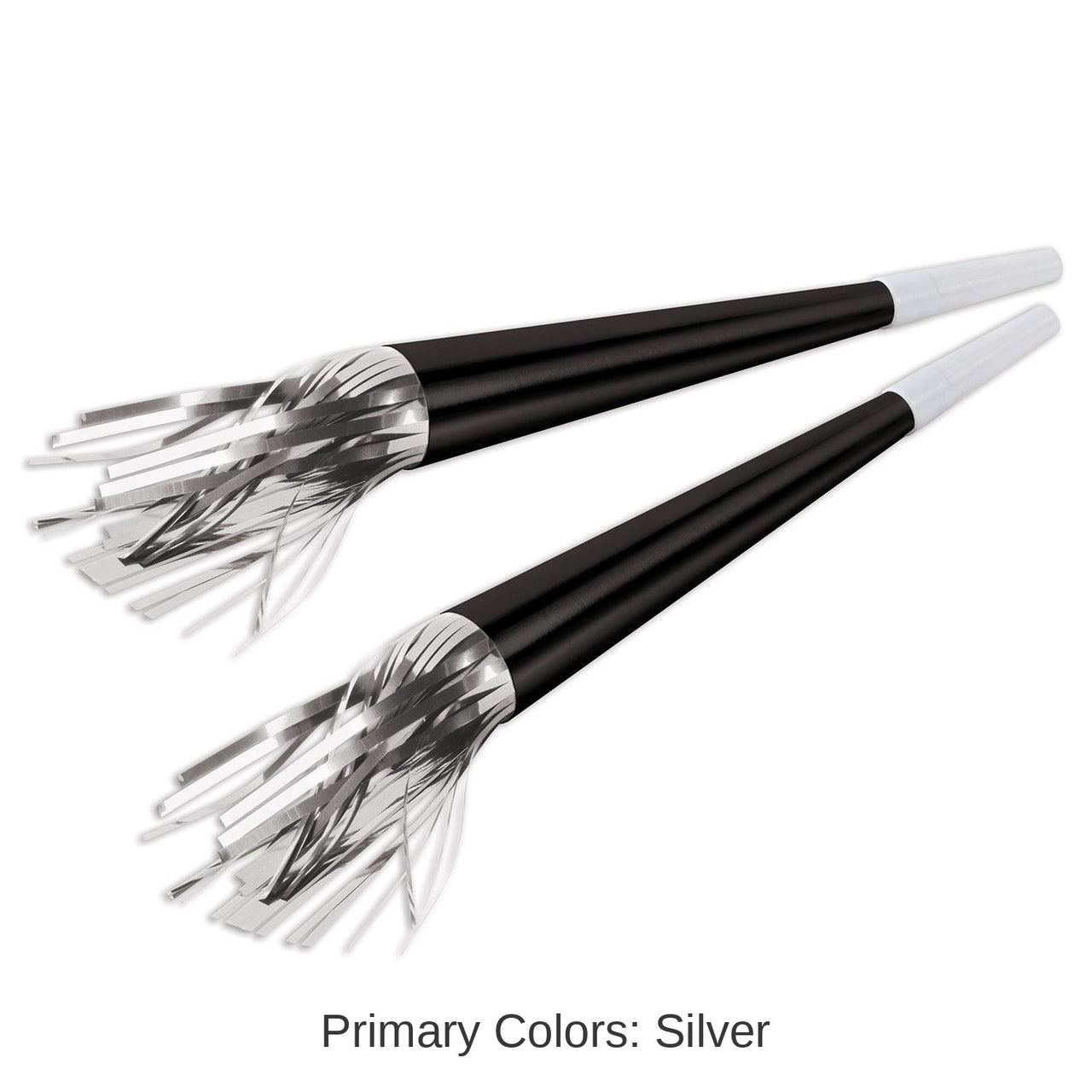 100 Pack Bulk New Year's Eve Black Foil Horns with Silver Tassel