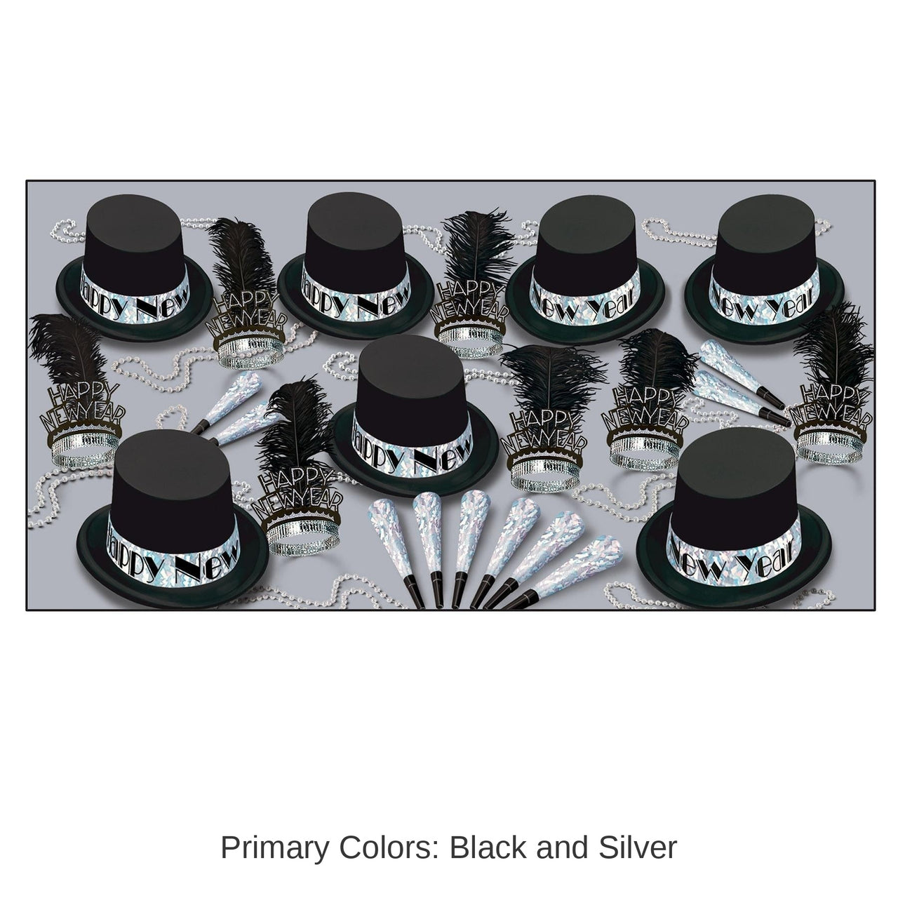 Silver Top Hat New Year's Eve Party Kit for 50 People