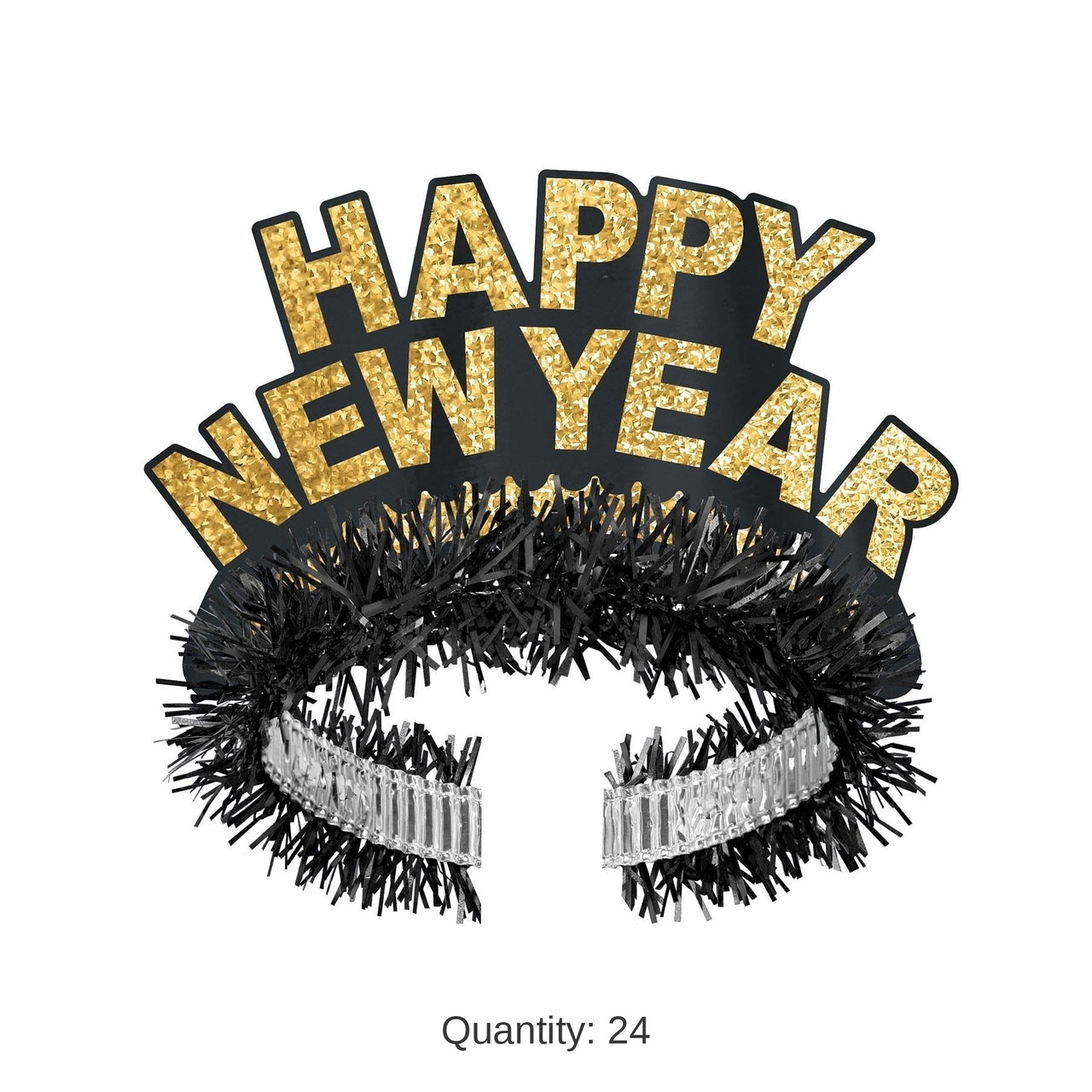 24 Pack Bulk Pkgd Black/Gold Happy New Year Regal Tiaras