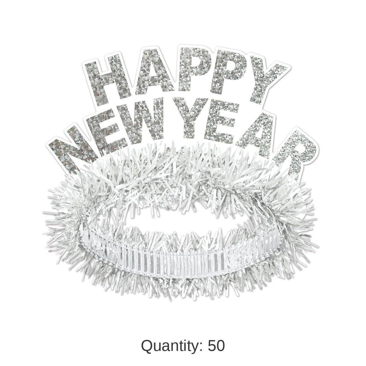 50 Pack Bulk White/Silver Happy New Year Regal Tiara