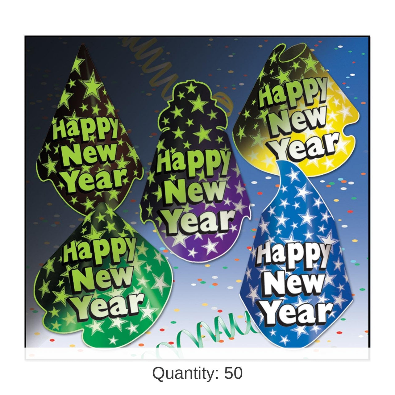 50 Pack Bulk Midnight Glow New Year's Eve Party Hats