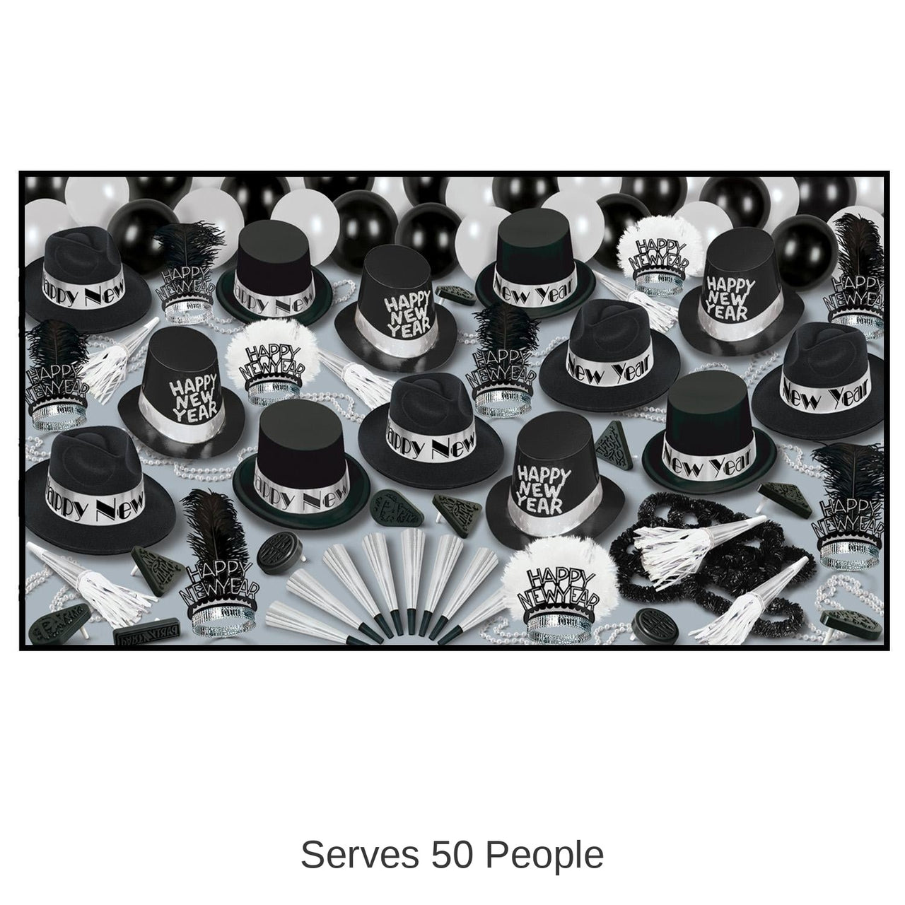 Grand Deluxe Silver New Year's Eve Party Kit for 50 People