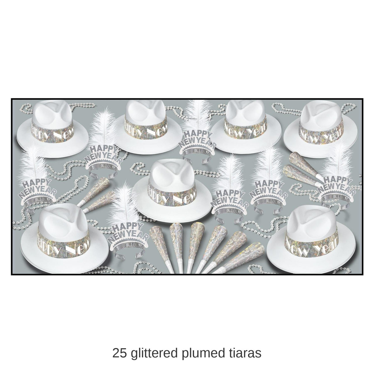 LA Swing Silver New Year's Eve Party Kit for 50 People