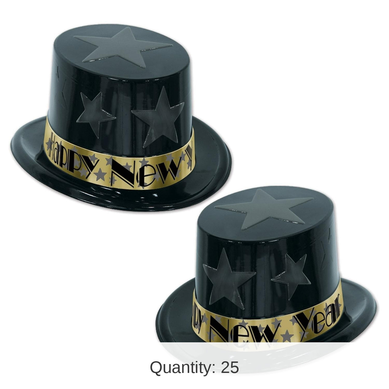 25 Pack Bulk New Year Star Topper Hat Black/Gold
