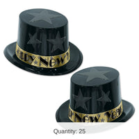 25 Pack Bulk New Year Star Topper Hat Black/Gold