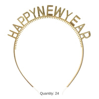 24 Pack Bulk Gold Happy New Year Headbands