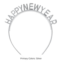 24 Pack Bulk Silver Happy New Year Headbands