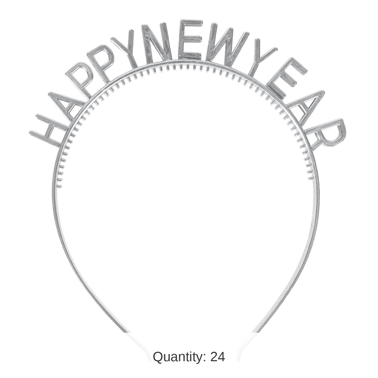 24 Pack Bulk Silver Happy New Year Headbands