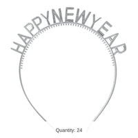24 Pack Bulk Silver Happy New Year Headbands