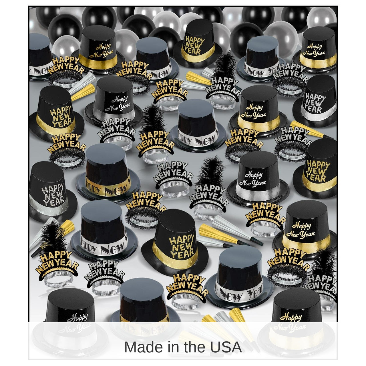 Silver Gold Super Deluxe New Year's Eve Party Kit for 100 People