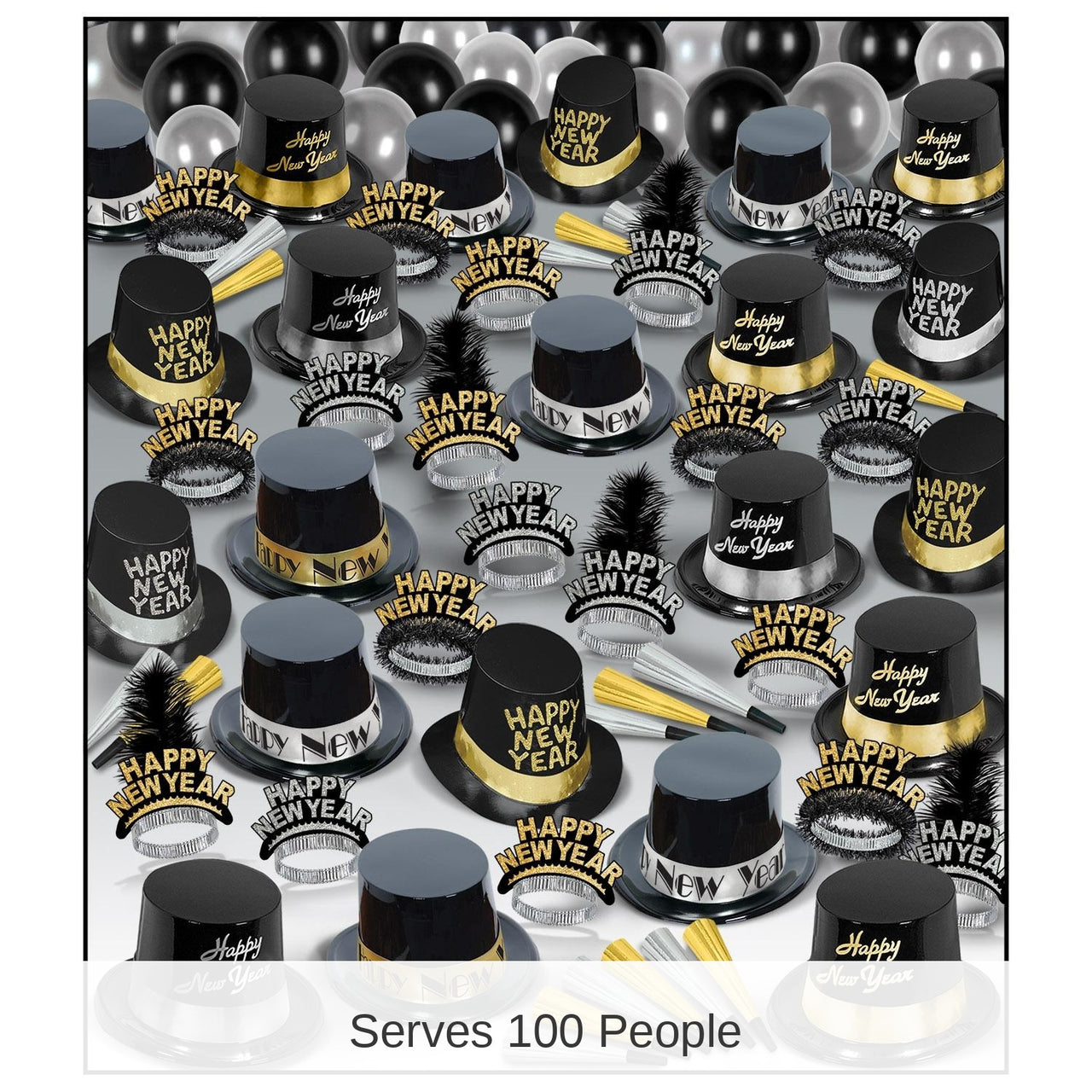 Silver Gold Super Deluxe New Year's Eve Party Kit for 100 People
