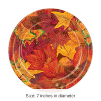 96 Pack Bulk Thanksgiving Fall Leaf Paper Plates 7 inch