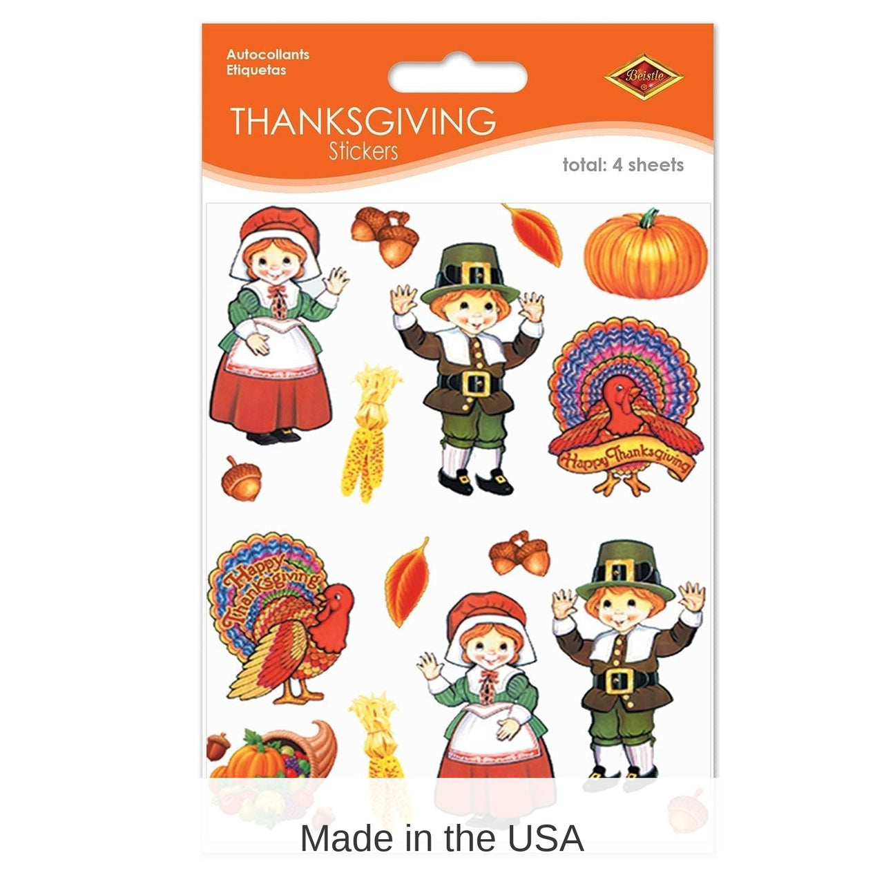 12 Packs Bulk Thanksgiving Pilgrim/Turkey Stickers 4/Pack