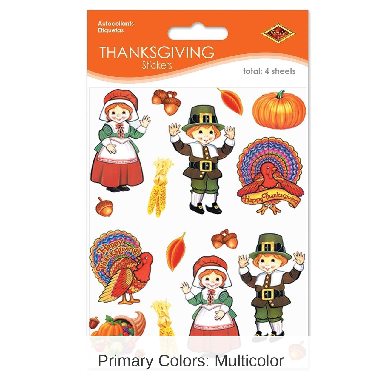 12 Packs Bulk Thanksgiving Pilgrim/Turkey Stickers 4/Pack
