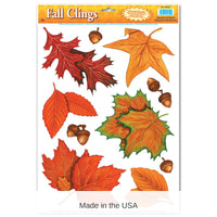 12 Pack Bulk Thanksgiving Fall Leaf Cling Sheets