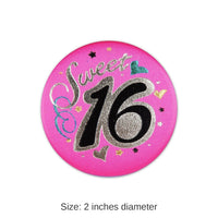 6 Pack Bulk Sweet 16 Birthday Satin Button