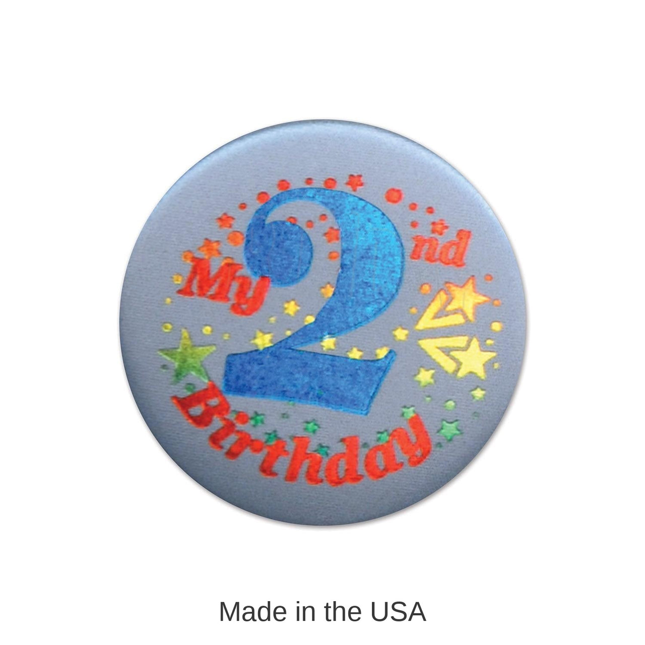 6 Pack Bulk My 2nd Birthday Satin Button - blue