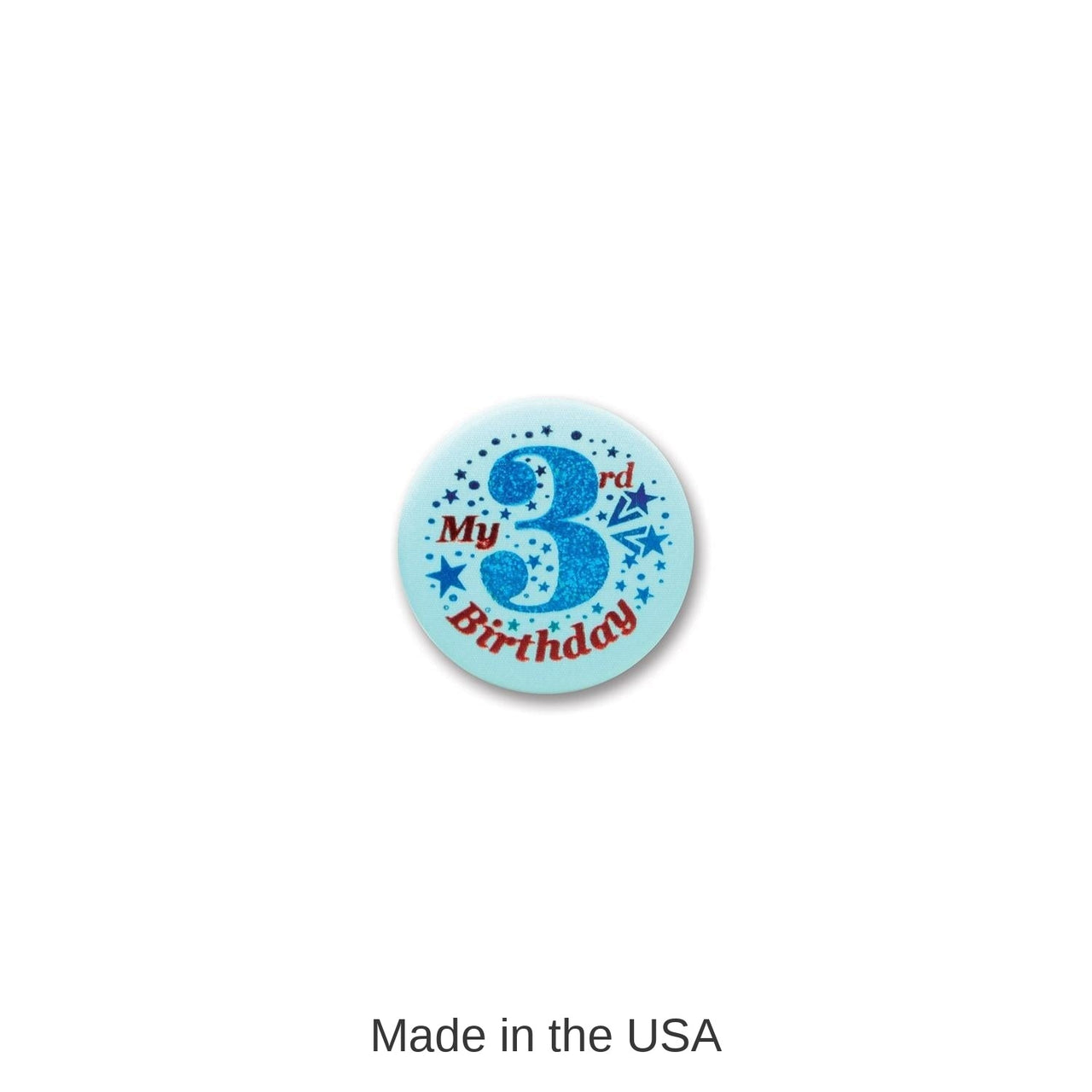 6 Pack Bulk My 3rd Birthday Satin Button - blue