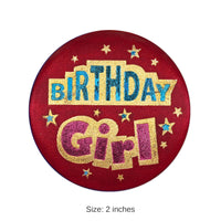 6 Pack Bulk Birthday Girl Satin Button- Red
