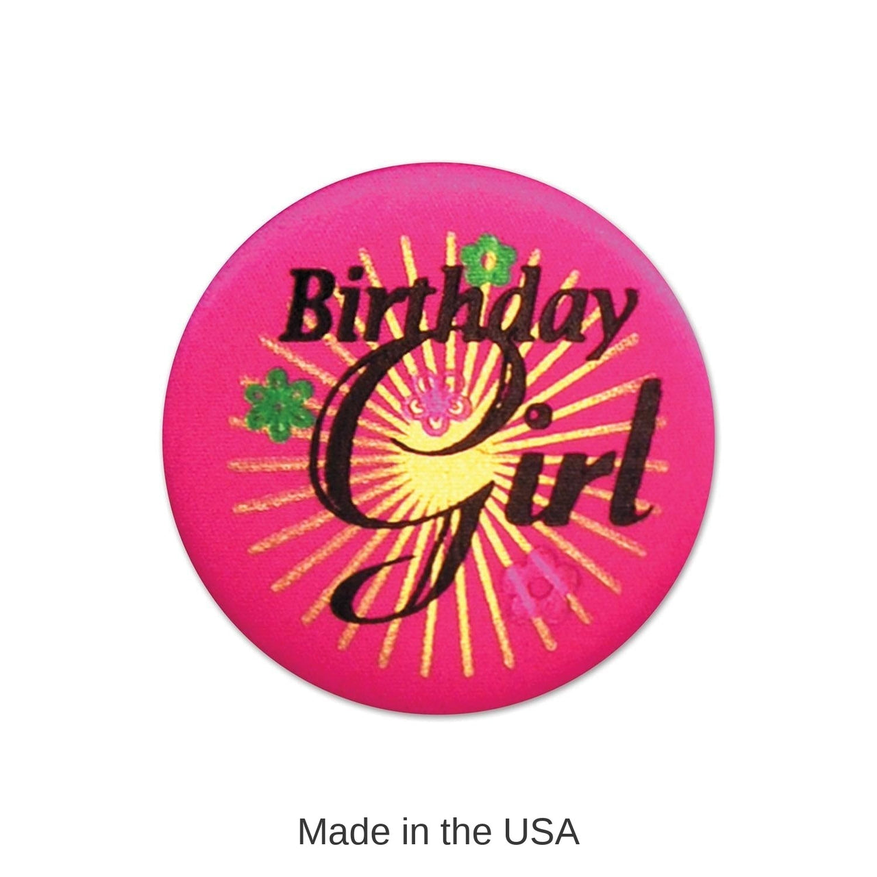 6 Pack Bulk Birthday Girl Satin Button- Pink