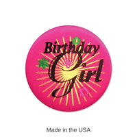 6 Pack Bulk Birthday Girl Satin Button- Pink
