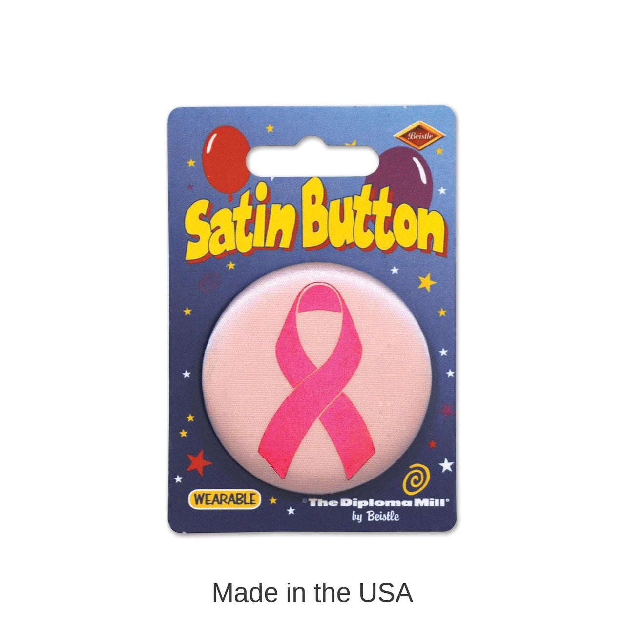 6 Pack Bulk Pink Ribbon Satin Button