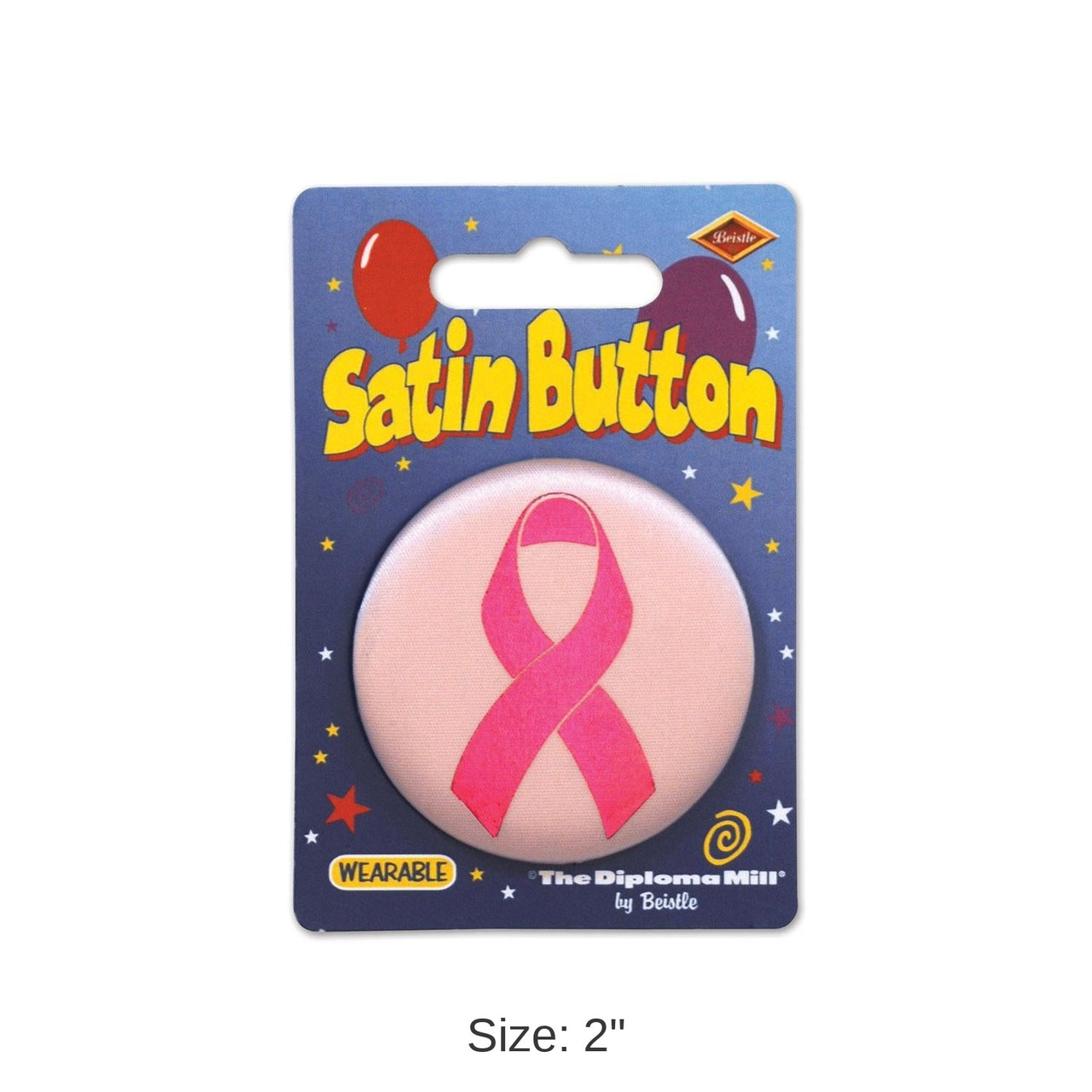 6 Pack Bulk Pink Ribbon Satin Button