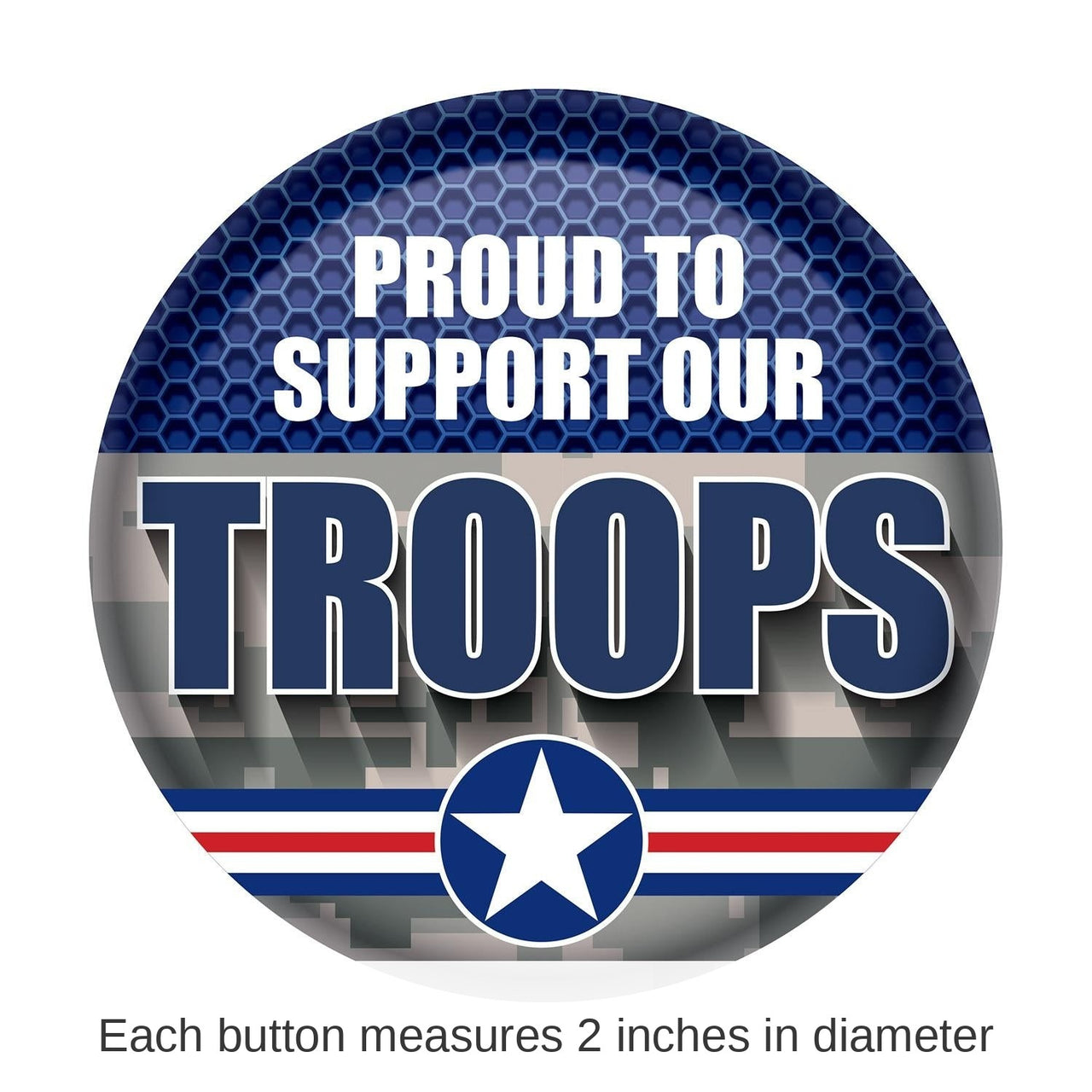 6 Pack Bulk Air Force Blue/Camo Proud To Support Our Troops Button