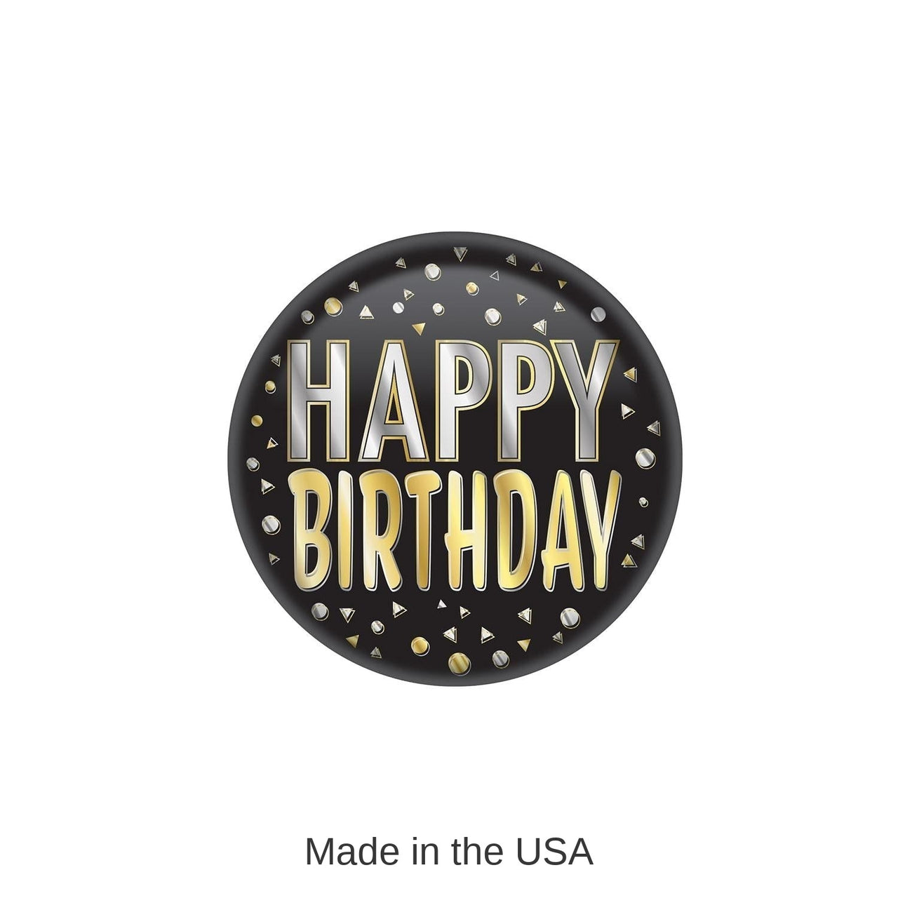 6 Pack Bulk Happy Birthday Button- Black