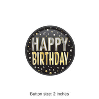 6 Pack Bulk Happy Birthday Button- Black