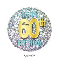 6 Pack Bulk 60th Birthday Button