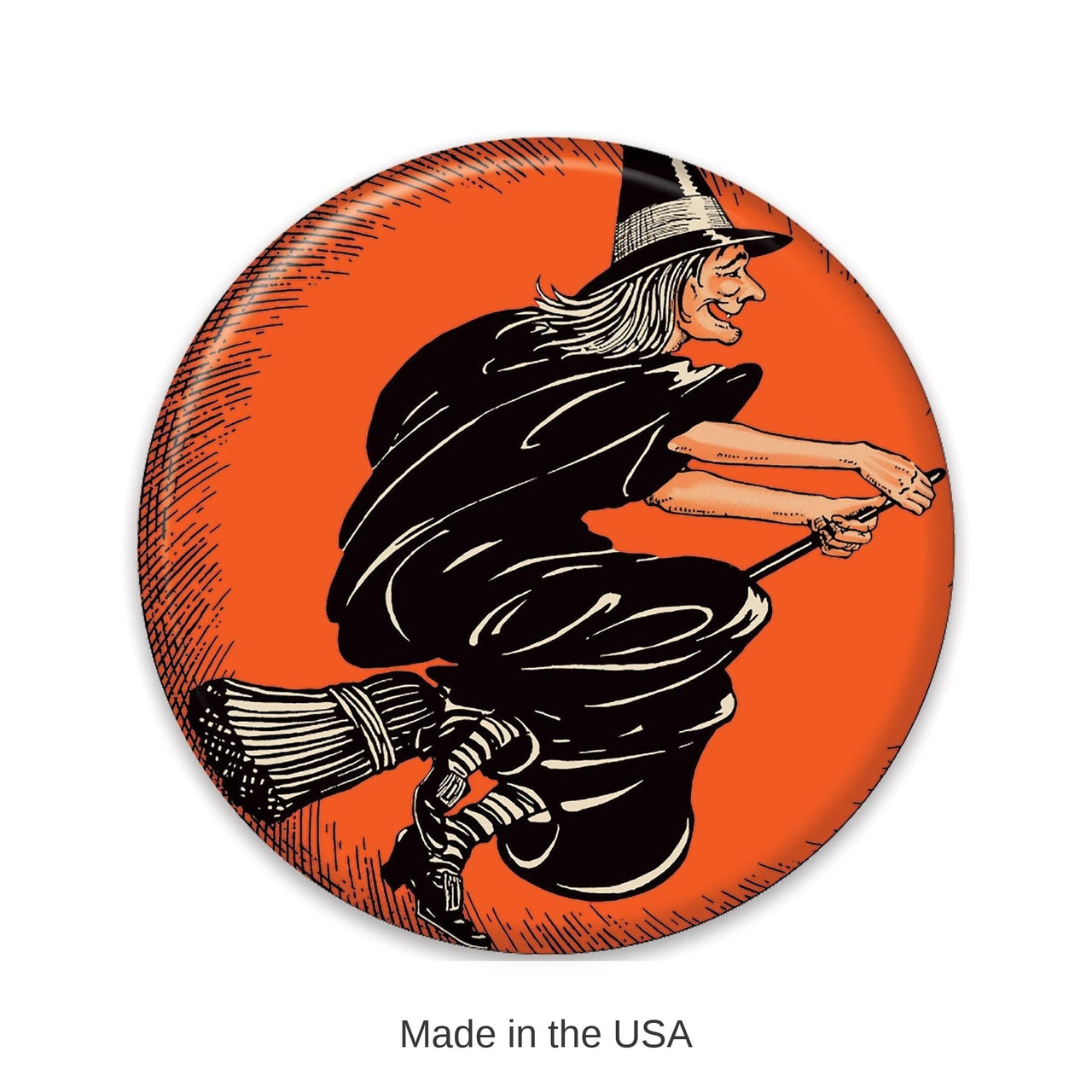 6 Pack Bulk Vintage Halloween Flying Witch Button