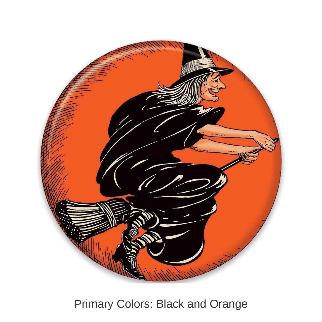 6 Pack Bulk Vintage Halloween Flying Witch Button