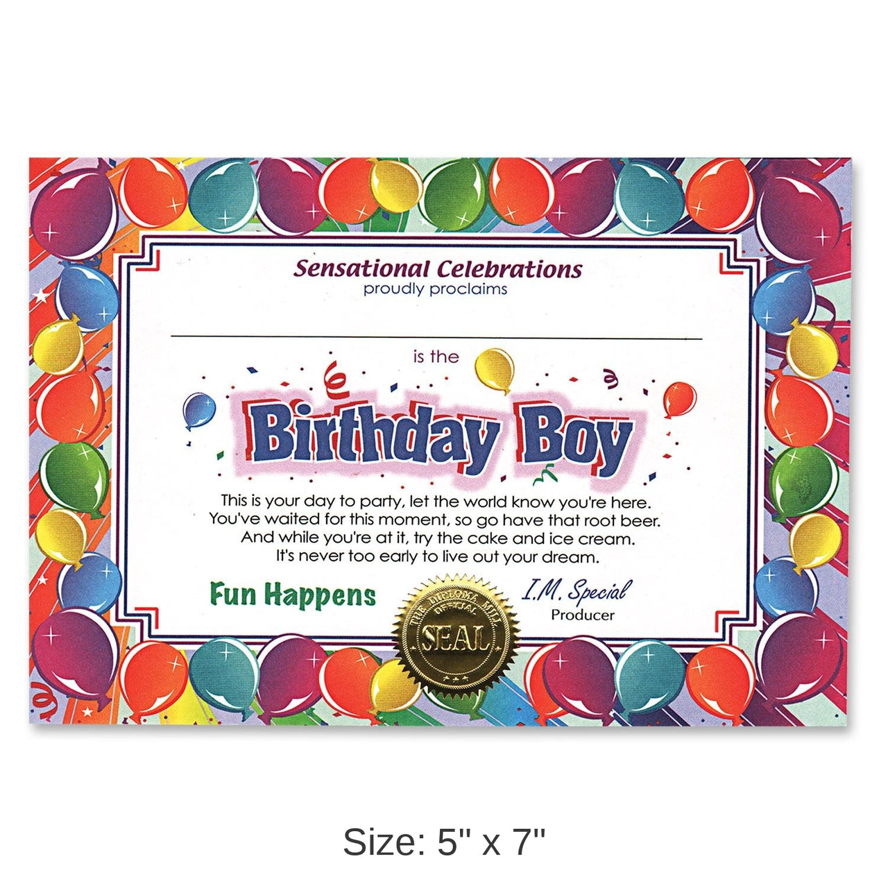 6 Pack Bulk Birthday Boy Certificate