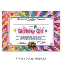 6 Pack Bulk Birthday Girl Certificate