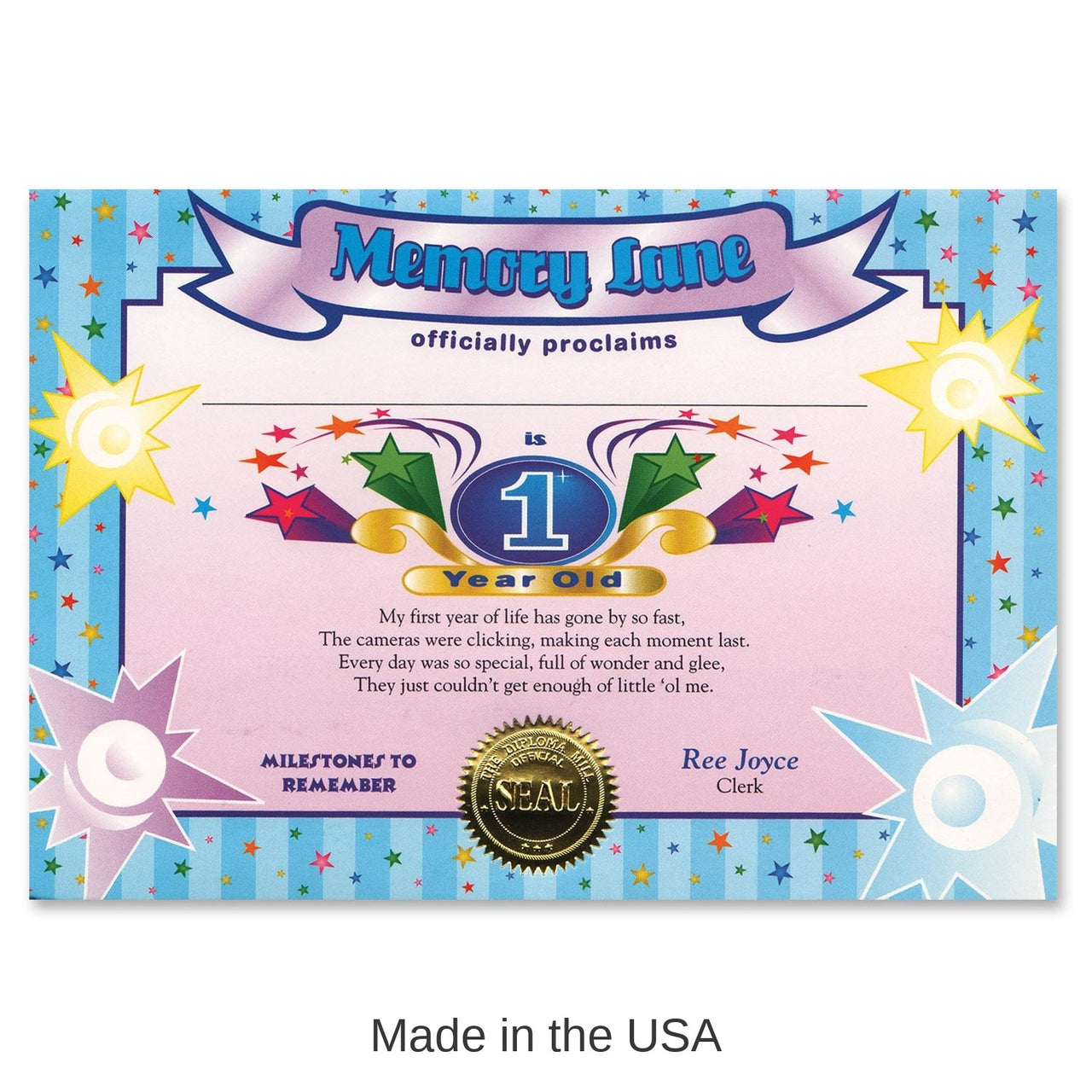 6 Pack Bulk 1 Year Old (Boy) Certificate