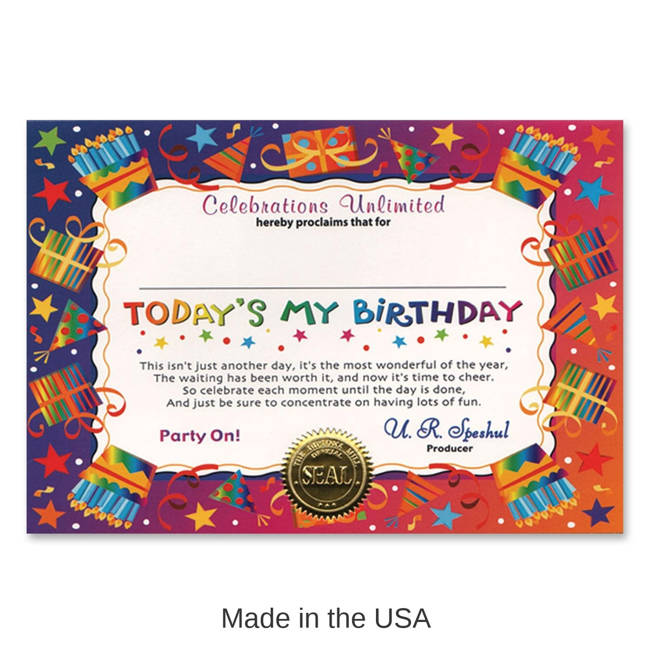 6 Pack Bulk Today's My Birthday Certificate