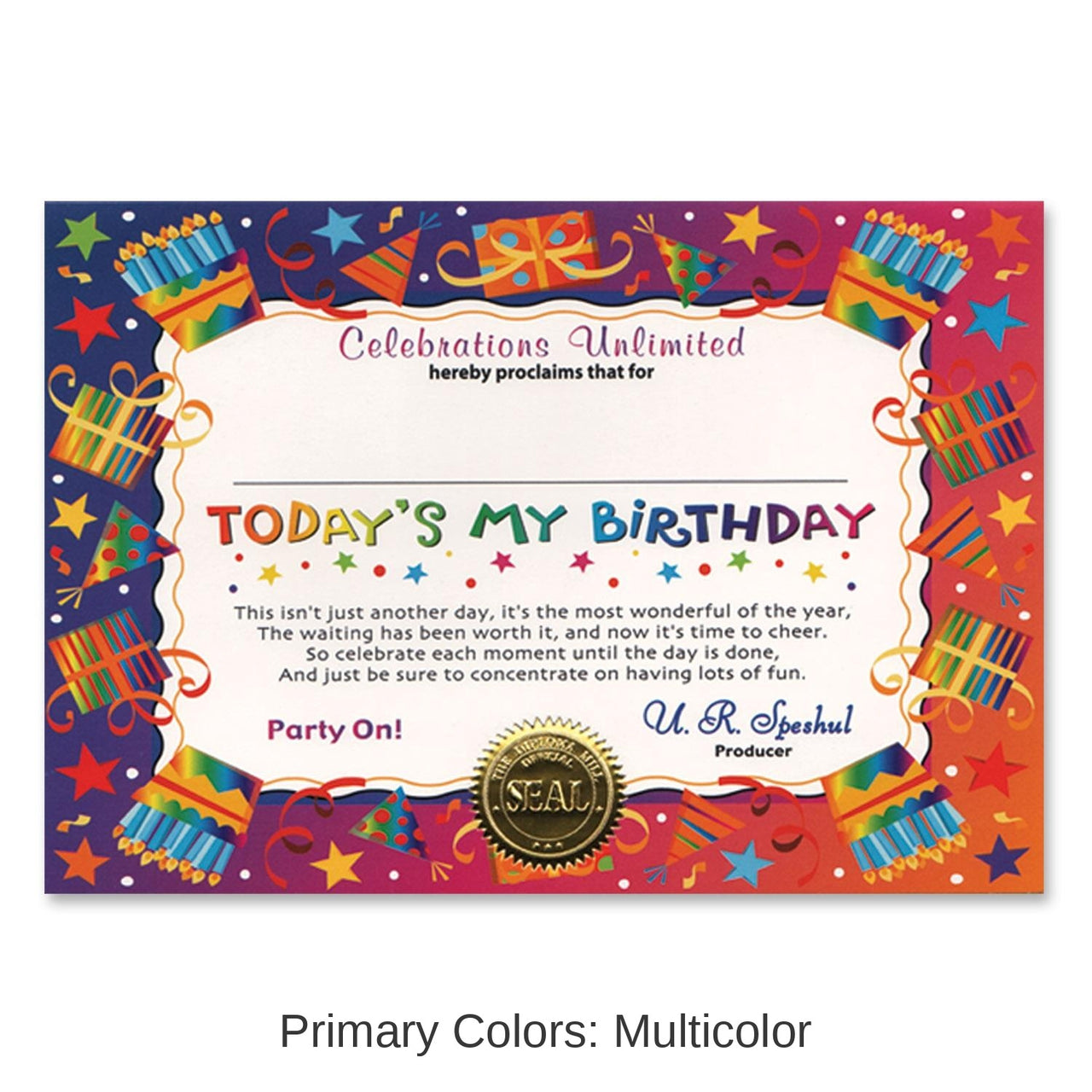 6 Pack Bulk Today's My Birthday Certificate