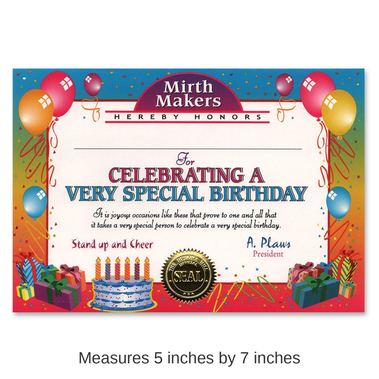 6 Pack Bulk Very Special Birthday Certificate