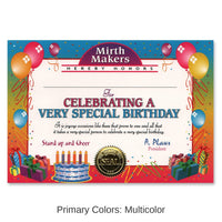 6 Pack Bulk Very Special Birthday Certificate