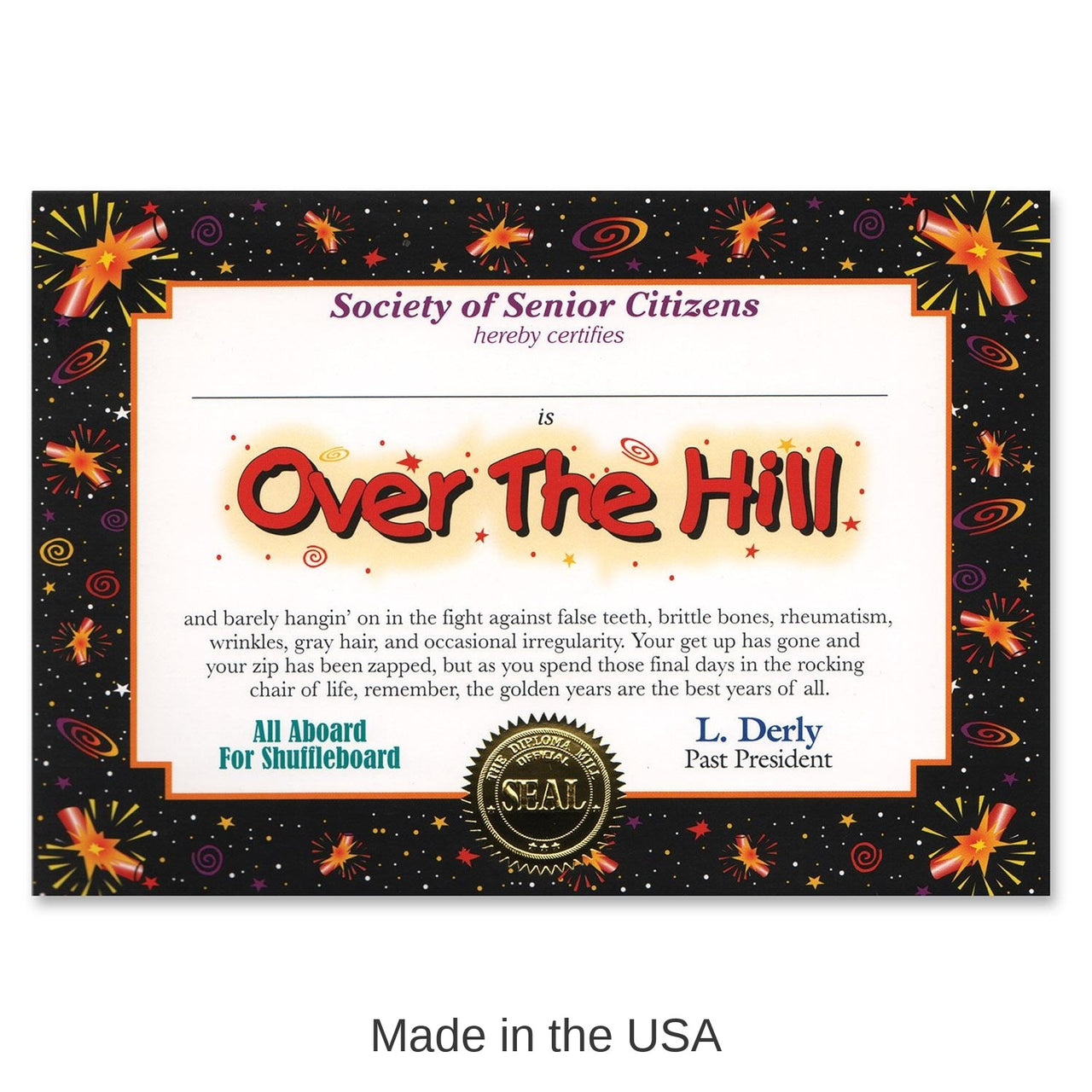 6 Pack Bulk Over The Hill Birthday Certificate