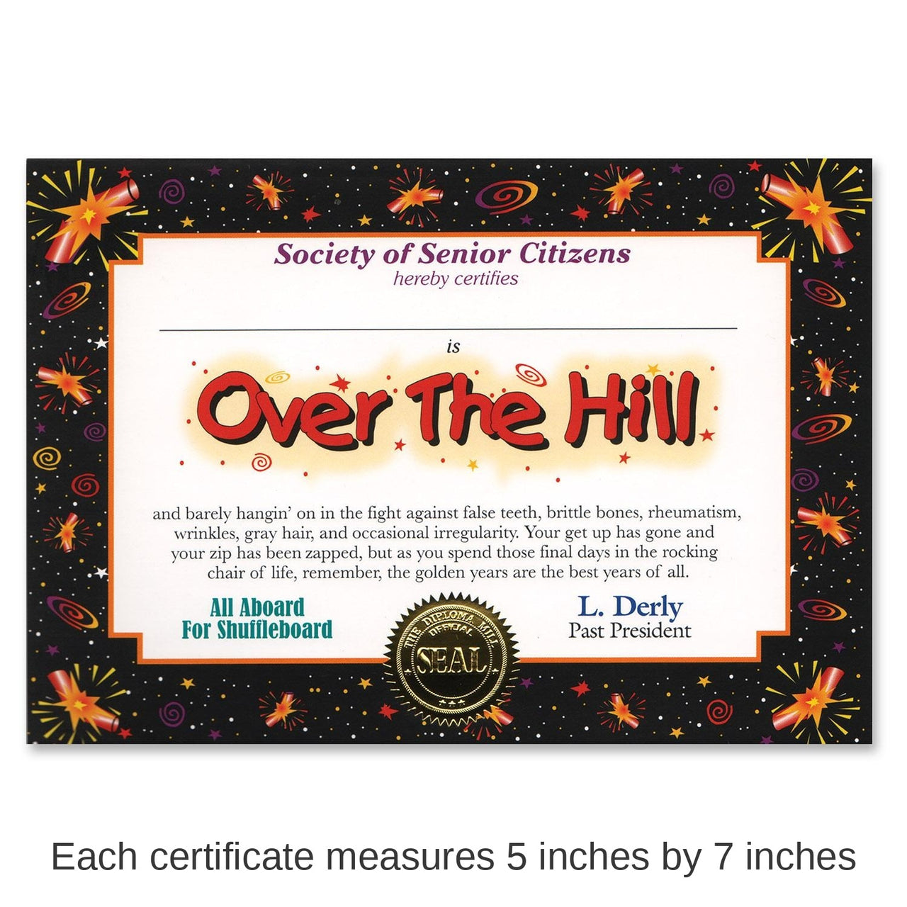 6 Pack Bulk Over The Hill Birthday Certificate