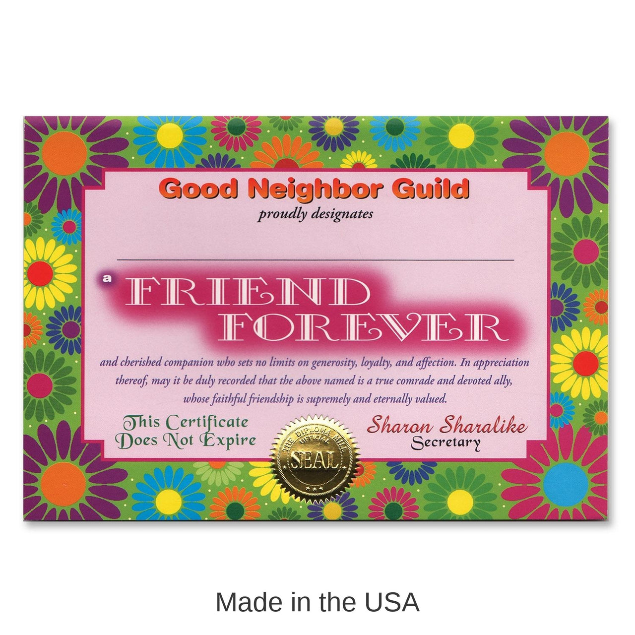 6 Pack Bulk Friend Forever Certificate
