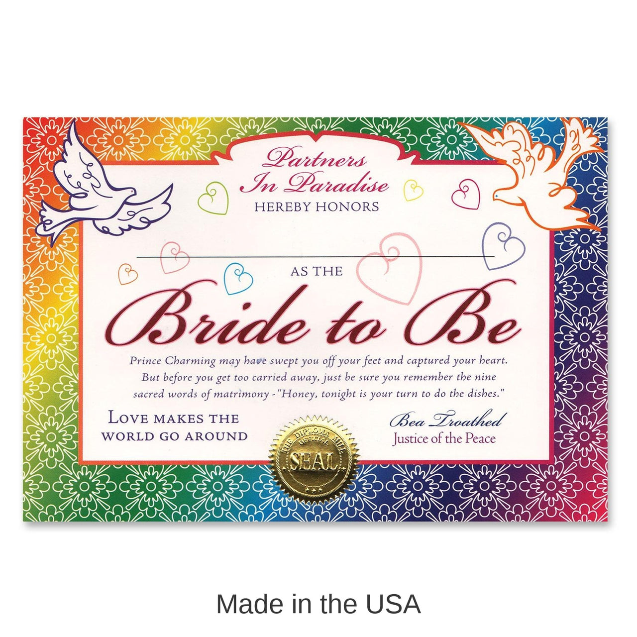 6 Pack Bulk Bride To Be Certificate
